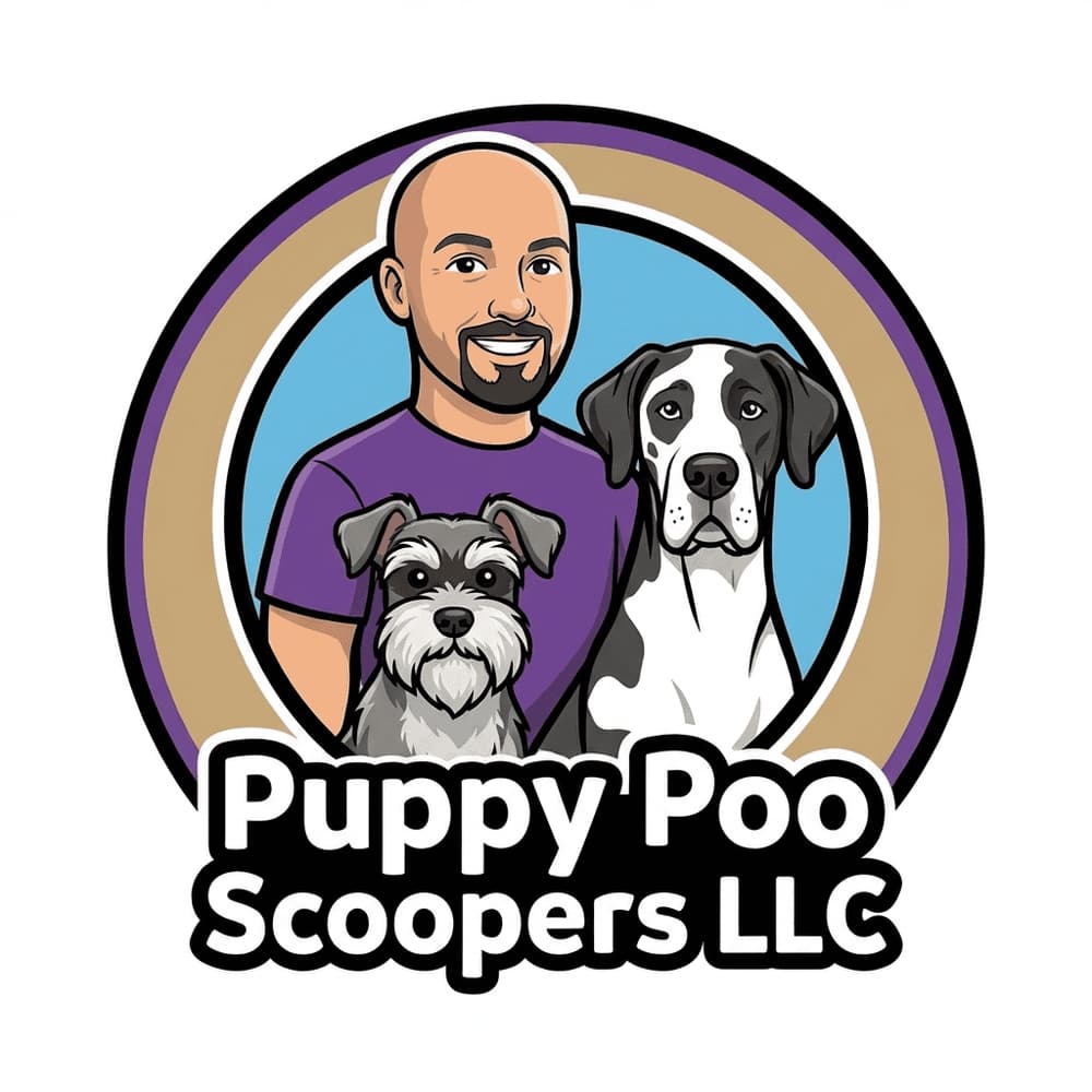 Josh, owner of Puppy Poo Scoopers LLC, with his Great Dane and Schnauzer — Puppy Poo Scoopers LLC logo